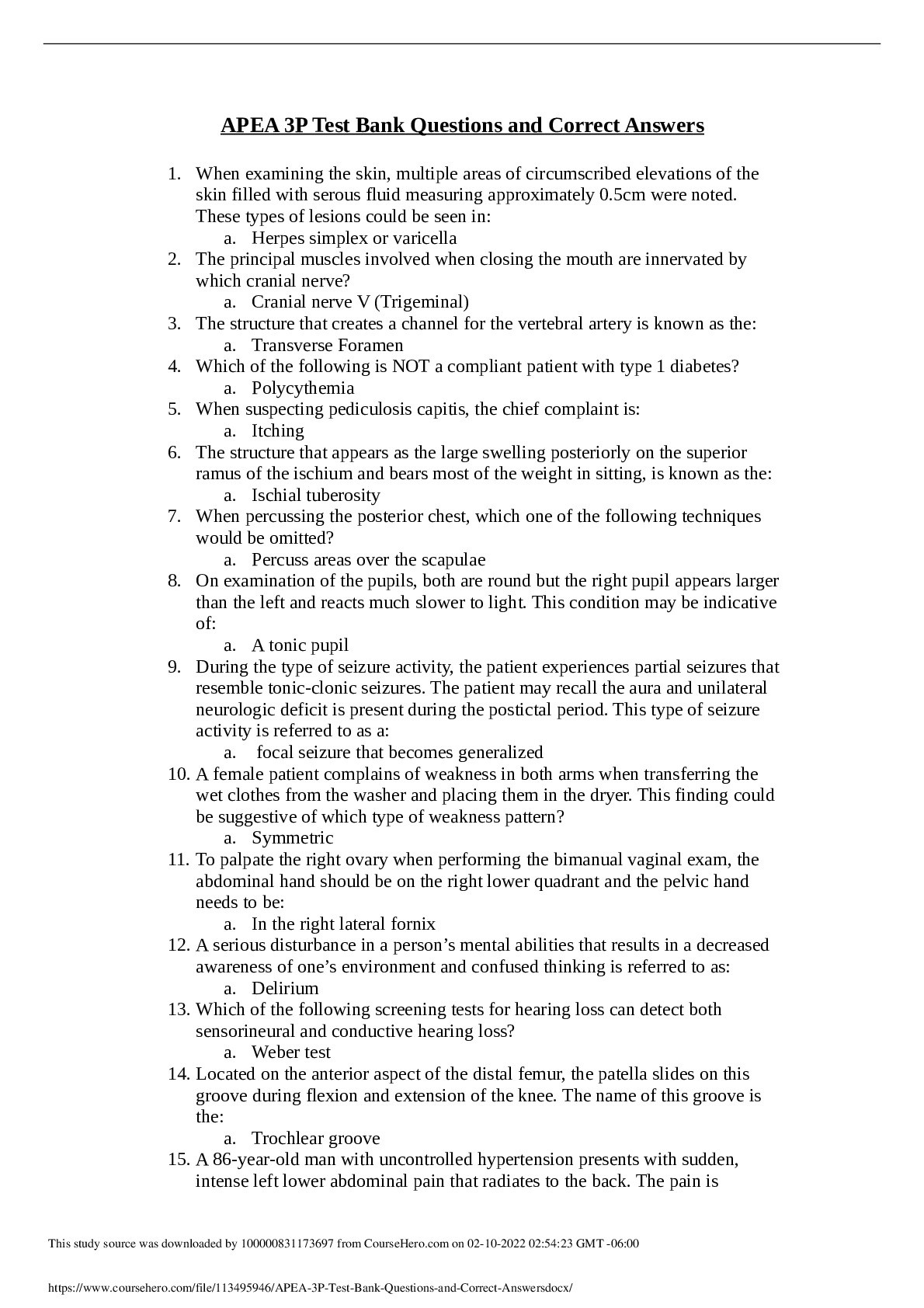 TEST BANK APEA 3P WITH CORRECT ANSWERS