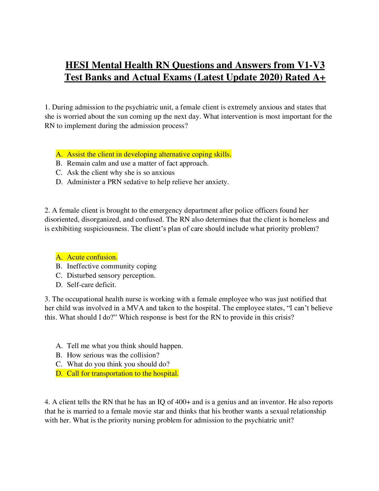 NUR PSYCHIATRIhesi-mental-health-rn-questions-and-answers-from-v1-v3-test-banks-latest-update