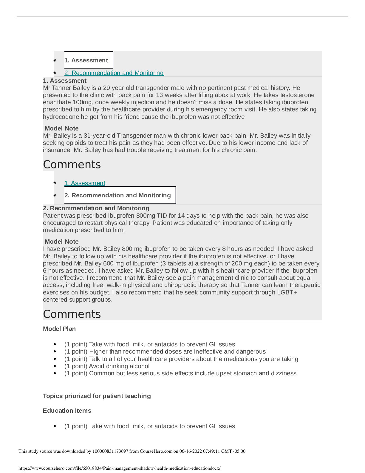 Pain management, shadow health medication education
