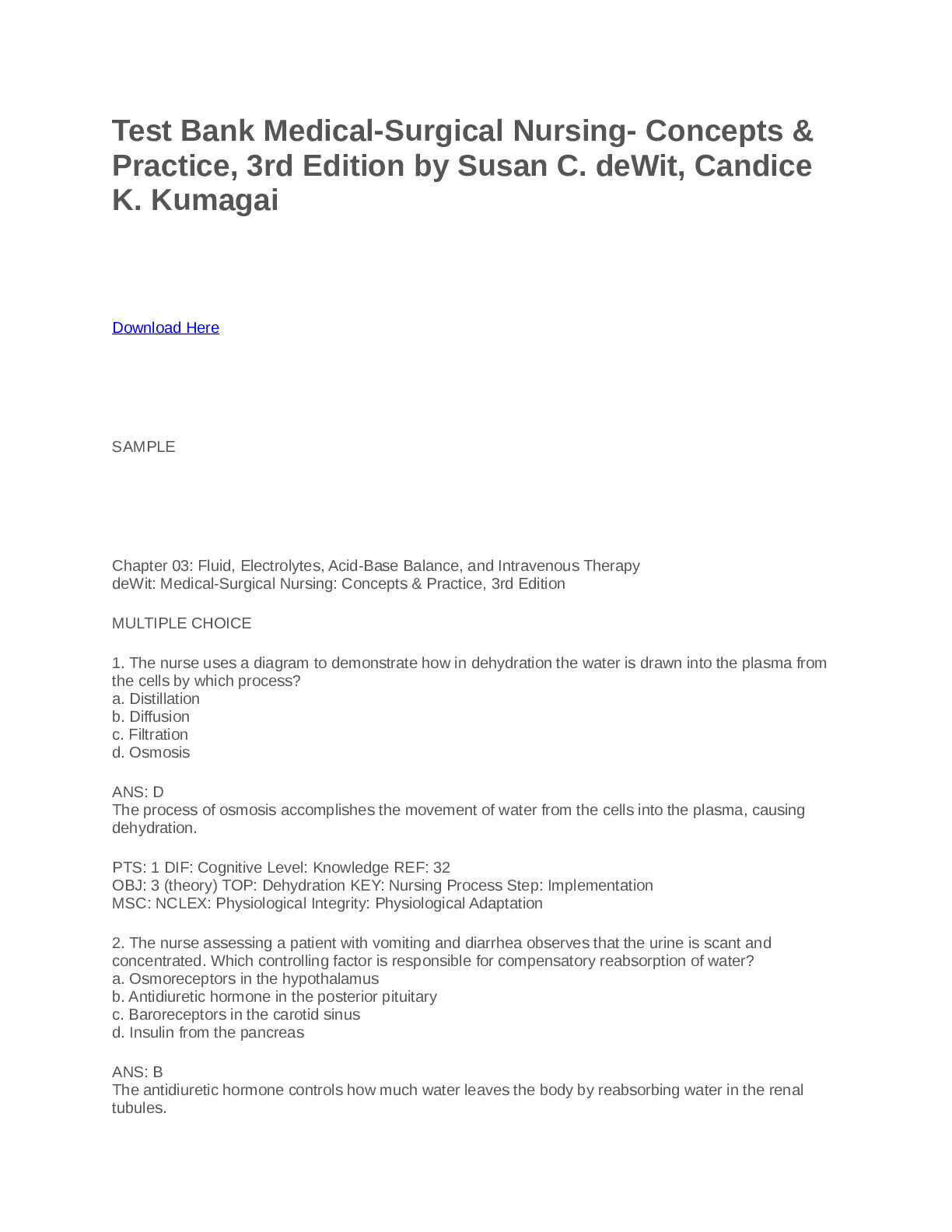 377224927 - Test Bank Medical-Surgical Nursing- Concepts & Practice, 3rd Edition by Susan C. deWit, Candice K. Kumagai